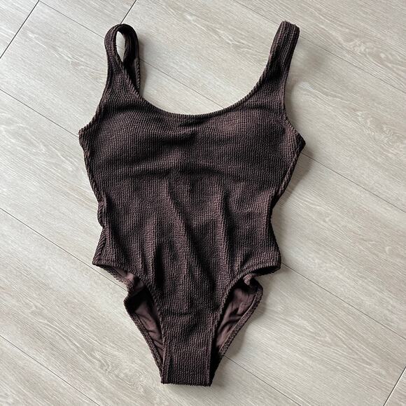 J Crew Claudia Scrunchie One Piece Swimsuit Size 6 Brown Textured - Picture 1 of 9